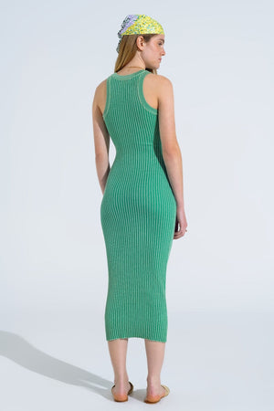 Q2 Women's Dress One Size / Green Maxi Sleeveless Halter Bodycon Ribbed Dress In Green