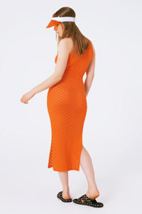 Q2 Women's Dress One Size / Orange Halter Crochet Midi Dress In Orange