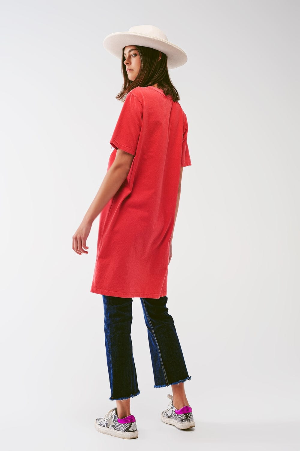 Q2 Women's Dress One Size / Orange / Italia T-Shirt Dress with Make It Happen Text in Red
