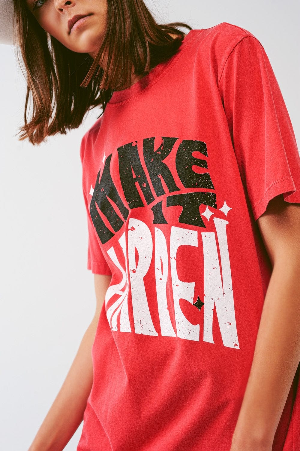 Q2 Women's Dress One Size / Orange / Italia T-Shirt Dress with Make It Happen Text in Red