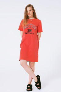 Q2 Women's Dress One Size / Orange Red Midi T-Shirt Dress Boston 1984 University