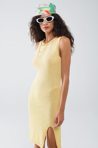 Q2 Women's Dress One Size / Yellow Knitted Midi Dress With Braided Detail In Yellow