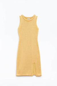 Q2 Women's Dress One Size / Yellow Knitted Midi Dress With Braided Detail In Yellow