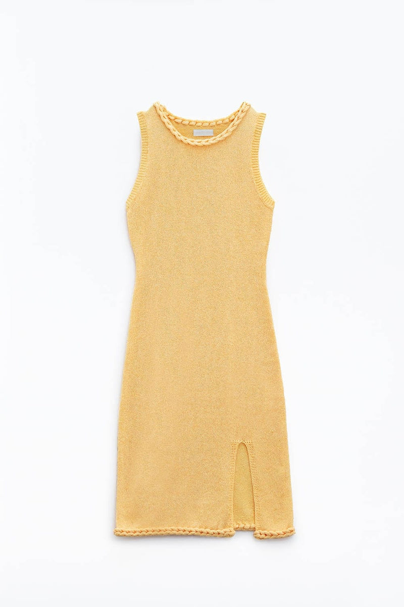 Q2 Women's Dress One Size / Yellow Knitted Midi Dress With Braided Detail In Yellow