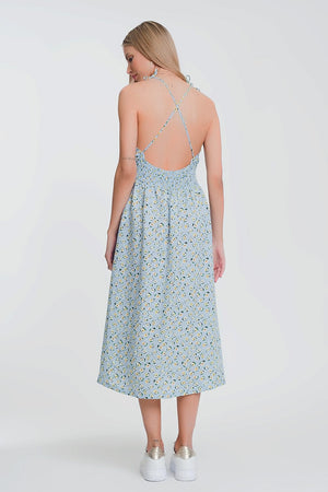 Q2 Women's Dress Open back maxi dress in blue floral