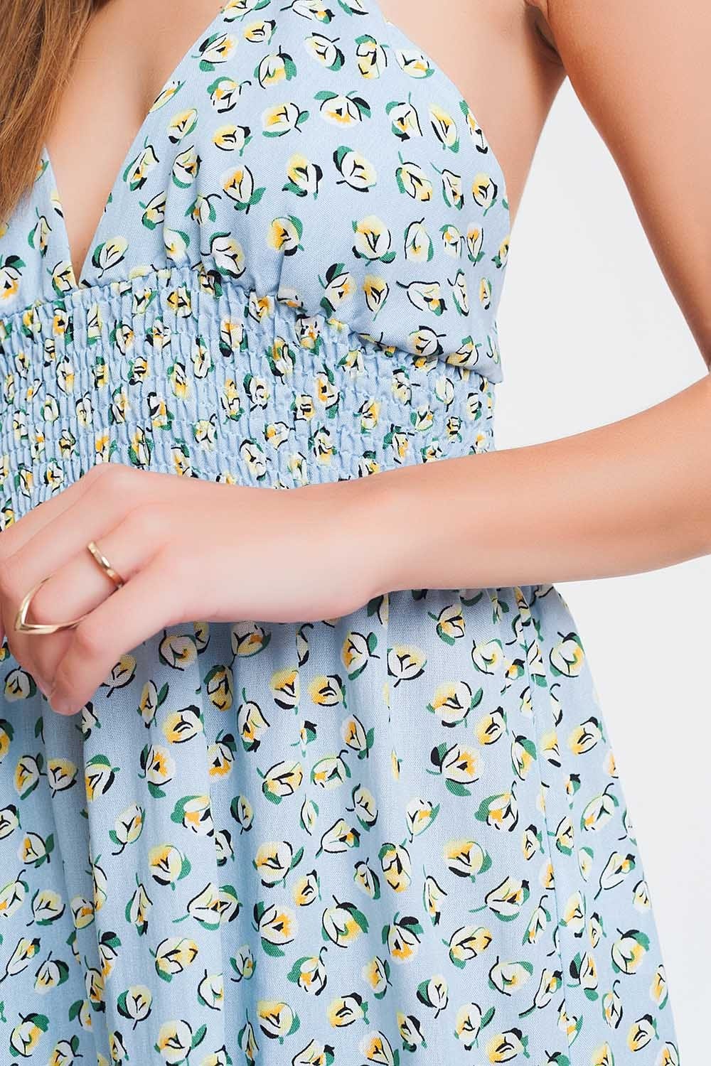 Q2 Women's Dress Open back maxi dress in blue floral
