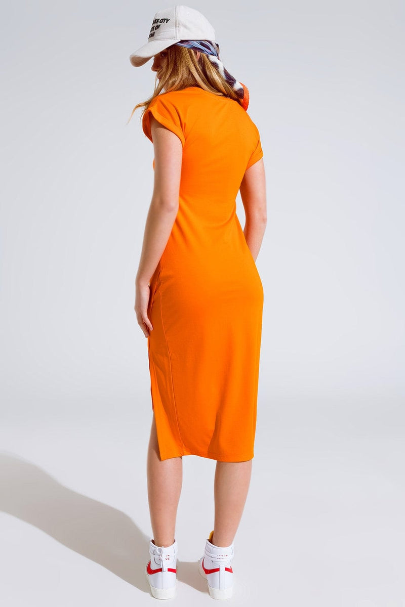 Q2 Women's Dress Orange Maxi Dress With Slid And Rouche At The Side