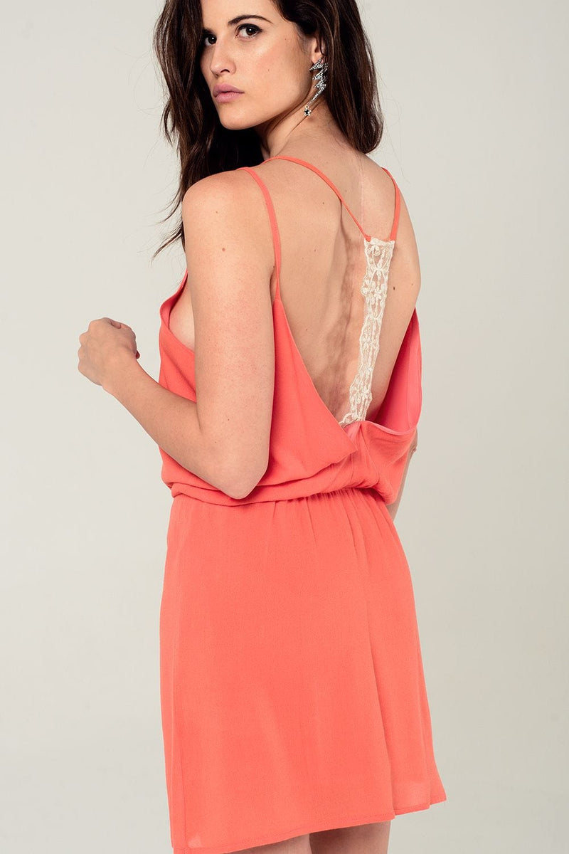 Q2 Women's Dress Orange mini dress with back crochet detail
