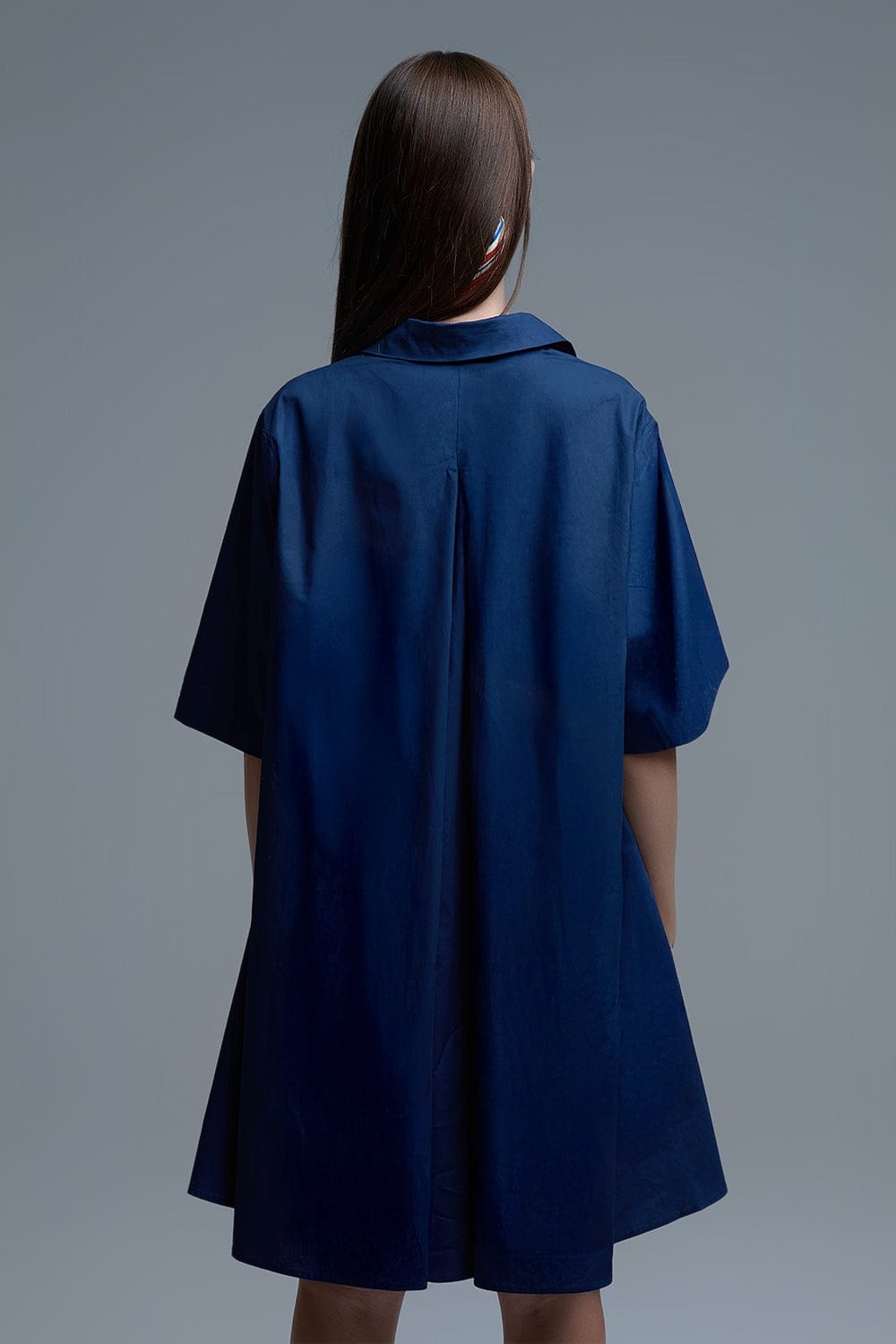 Q2 Women's Dress Oversized 3/4 Sleeve Poplin Dress In Navy