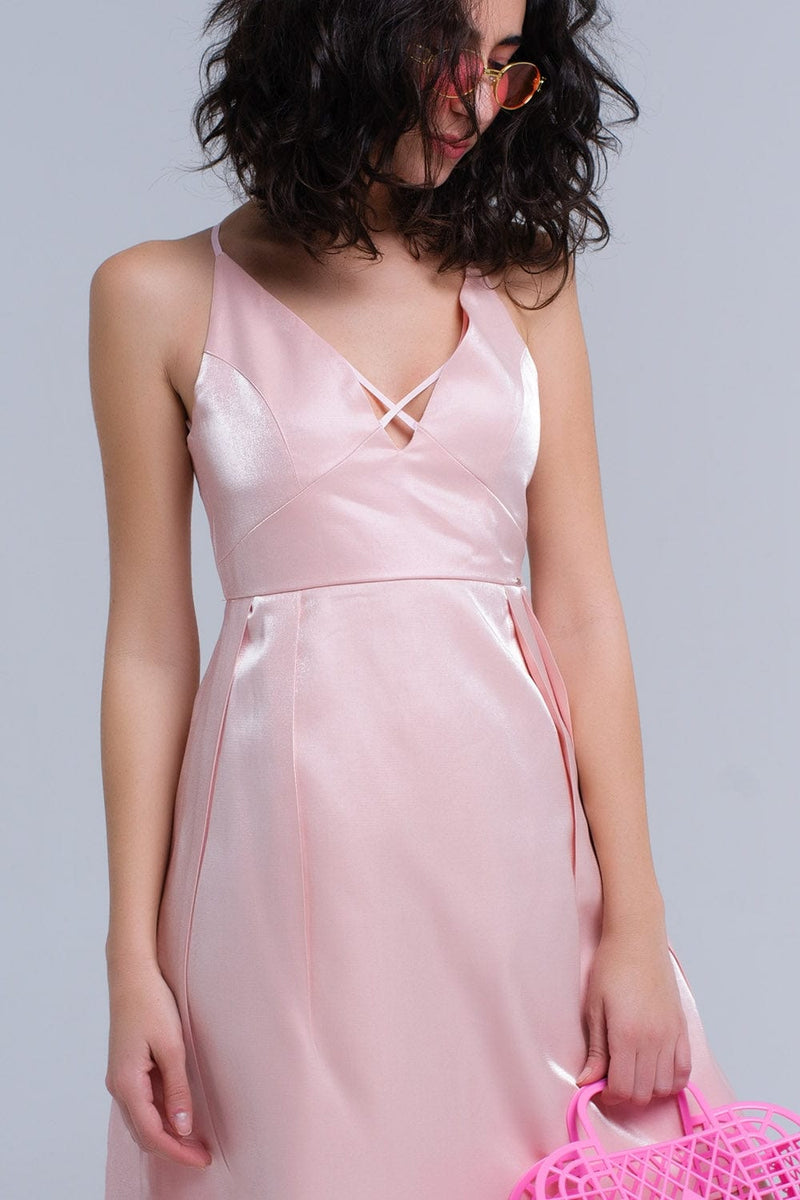 Q2 Women's Dress Pink dress with crossed ribbons