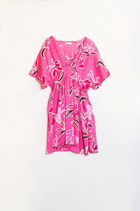 Q2 Women's Dress Pink Short Dress With Flower Print And V-Neckline