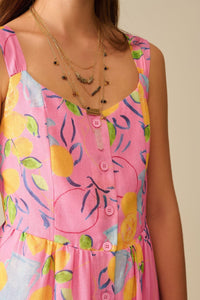 Q2 Women's Dress Pink Sleeveless Maxi Dress With Lemon Print