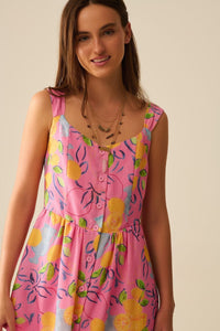 Q2 Women's Dress Pink Sleeveless Maxi Dress With Lemon Print