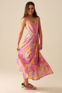 Q2 Women's Dress Pink Sleeveless Maxi Dress With Lemon Print