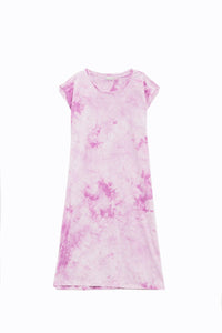 Q2 Women's Dress Pink Tie Dye Midi Shirt Dress