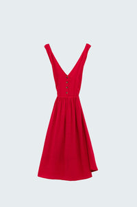 Q2 Women's Dress Red Dress With Button Detail