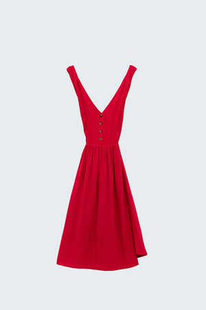 Q2 Women's Dress Red Dress With Button Detail