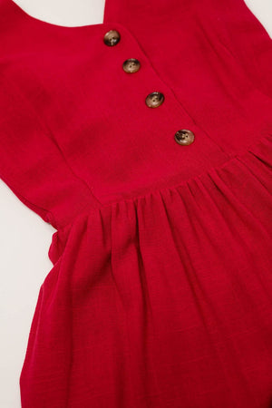 Q2 Women's Dress Red Dress With Button Detail