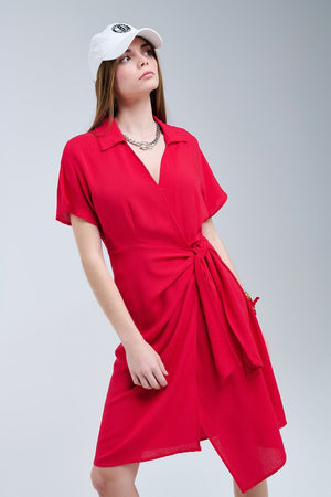 Q2 Women's Dress Red Midi Dress With Bow At The Side