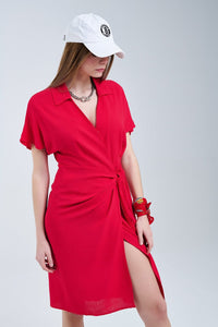 Q2 Women's Dress Red Midi Dress With Bow At The Side