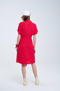 Q2 Women's Dress Red Midi Dress With Bow At The Side