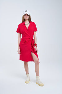 Q2 Women's Dress Red Midi Dress With Bow At The Side