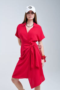 Q2 Women's Dress Red Midi Dress With Bow At The Side