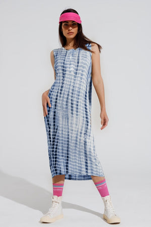 Q2 Women's Dress Relaxed Maxi Tie Dye Dress In Shades Of Blue