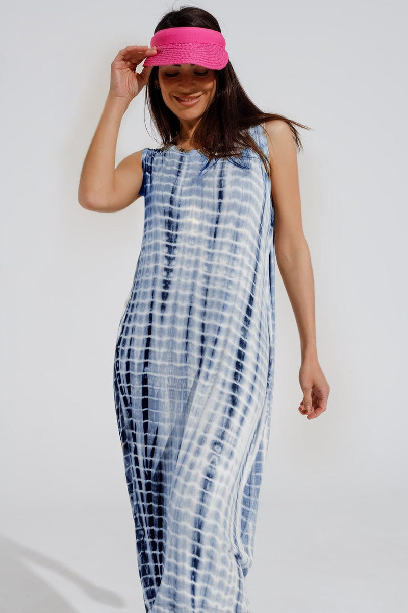 Q2 Women's Dress Relaxed Maxi Tie Dye Dress In Shades Of Blue