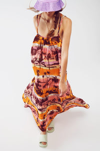 Q2 Women's Dress Relaxed Open Back Maxi Dress In Tropical Pink Print
