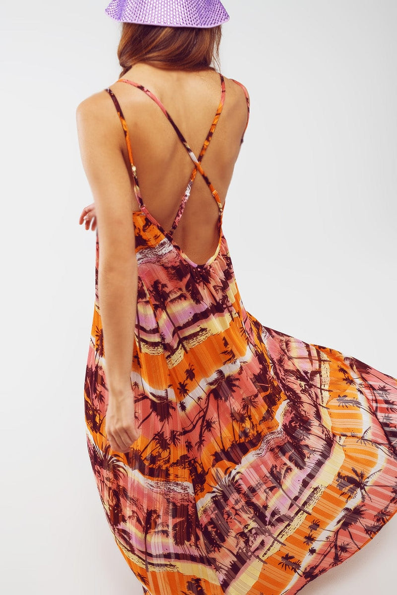 Q2 Women's Dress Relaxed Open Back Maxi Dress In Tropical Pink Print