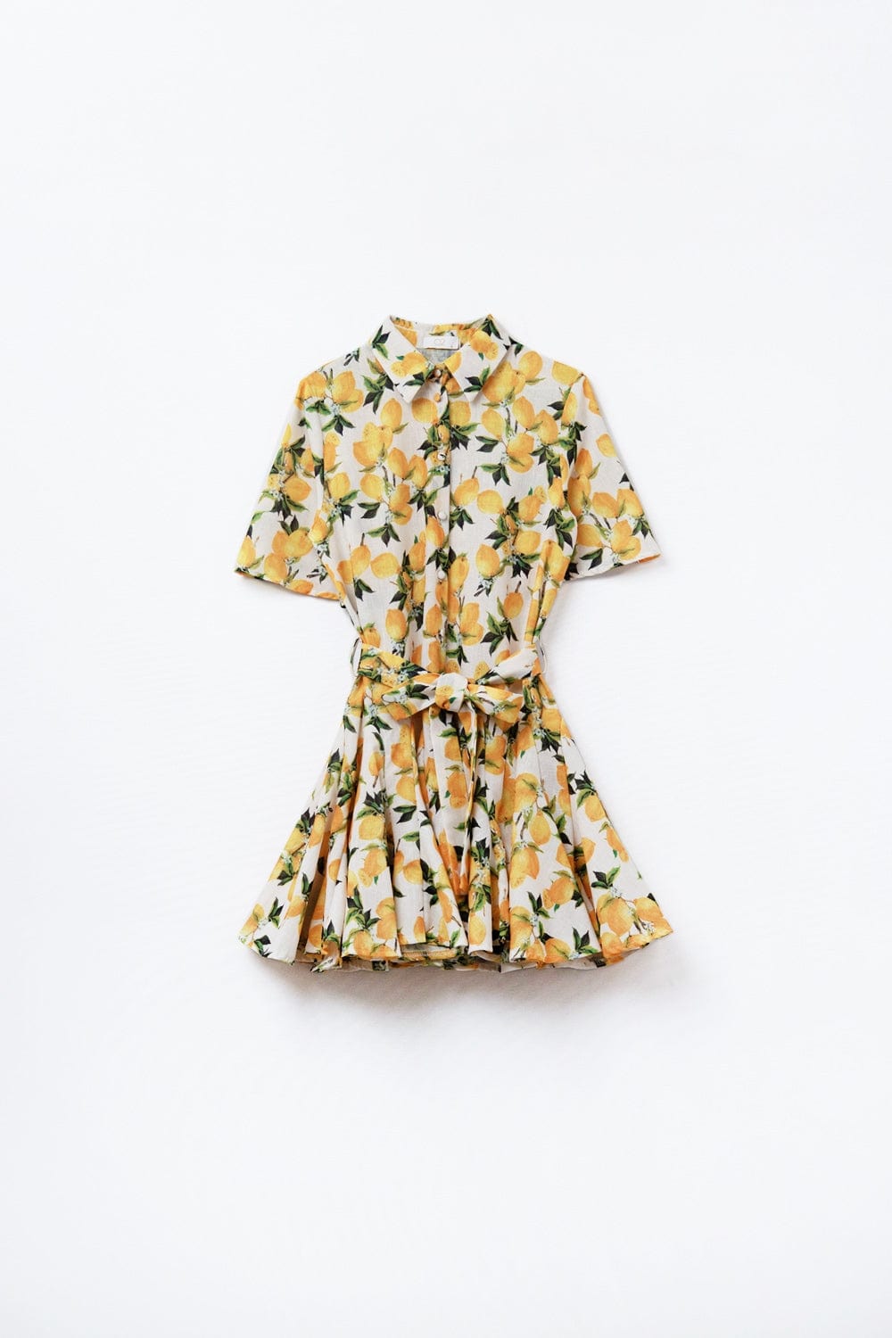 Q2 Women's Dress Romantic Dress With Waistband And Lemon Print And Short Sleeves