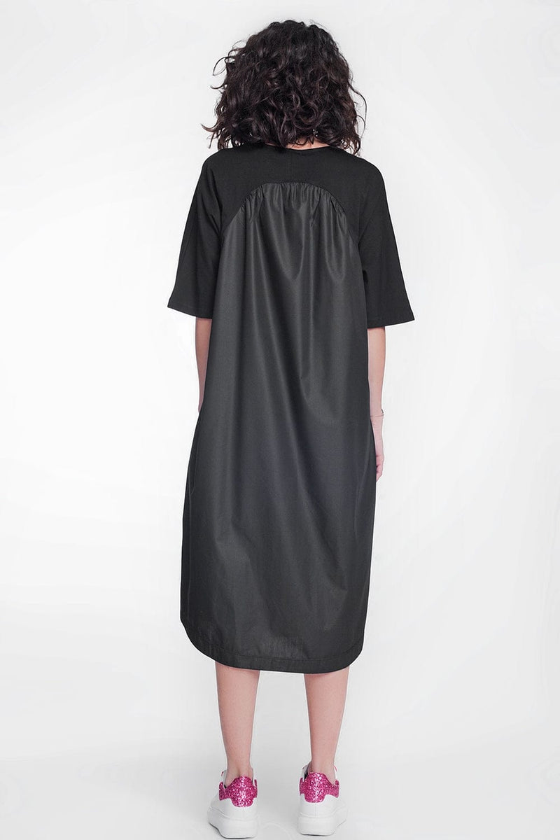 Q2 Women's Dress Round Neck Poplin T-Shirt Dress In Black