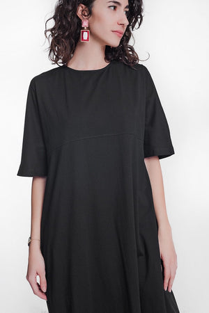 Q2 Women's Dress Round Neck Poplin T-Shirt Dress In Black