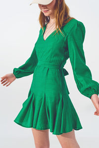 Q2 Women's Dress Ruffle V Neck Dress in Green