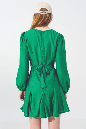 Q2 Women's Dress Ruffle V Neck Dress in Green