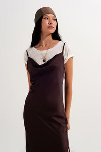 Q2 Women's Dress Satin Cami Strap Mini Dress in Brown