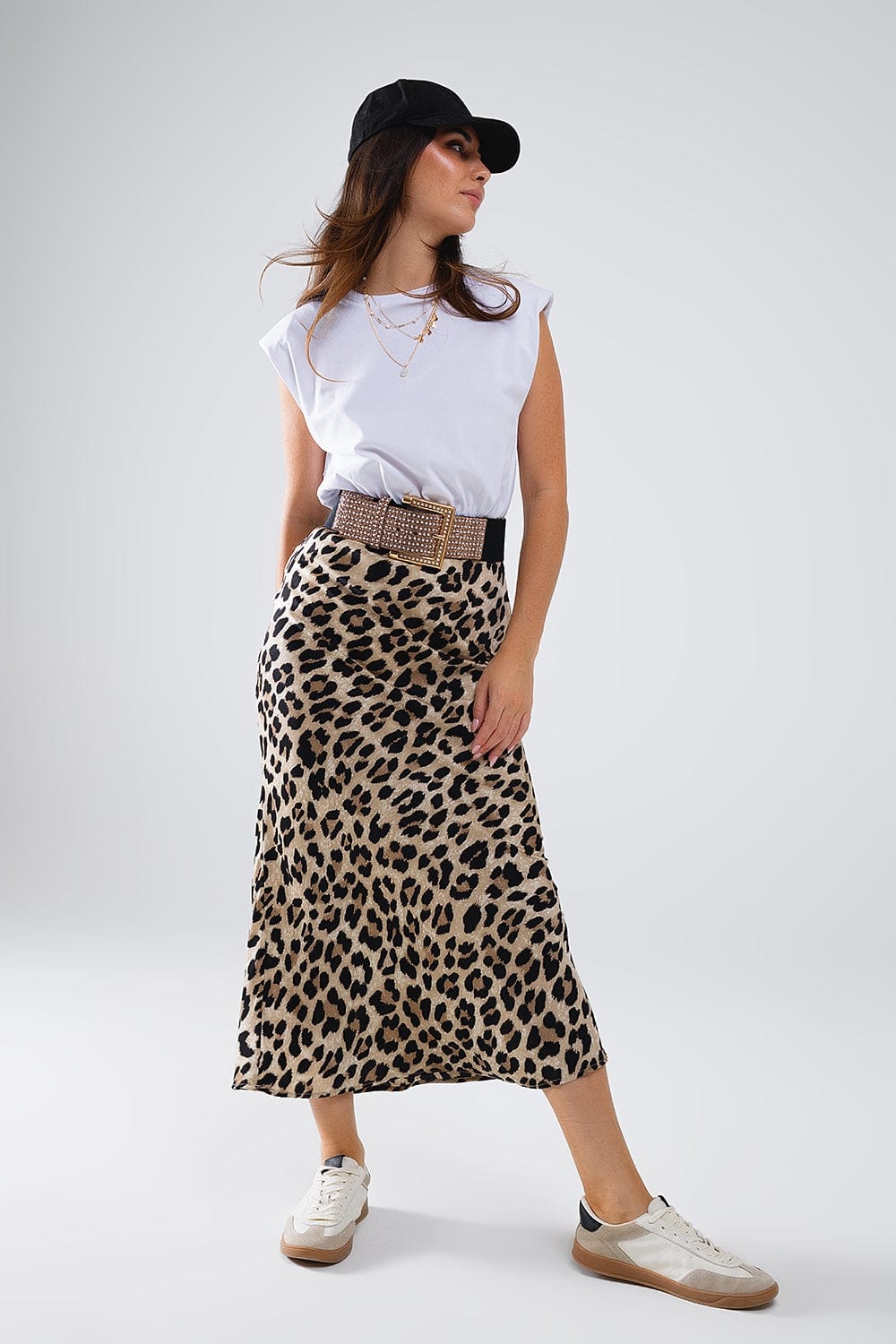 Q2 Women's Dress Satin-Finish Contrast Midi Dress In Leopard Print