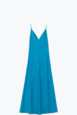 Q2 Women's Dress Satin Maxi Dress With Spaghetti Straps In Blue