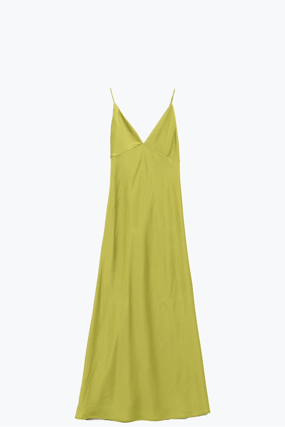 Q2 Women's Dress Satin Maxi Dress With Spaghetti Straps In Lime Green