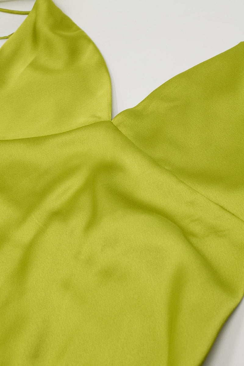 Q2 Women's Dress Satin Maxi Dress With Spaghetti Straps In Lime Green