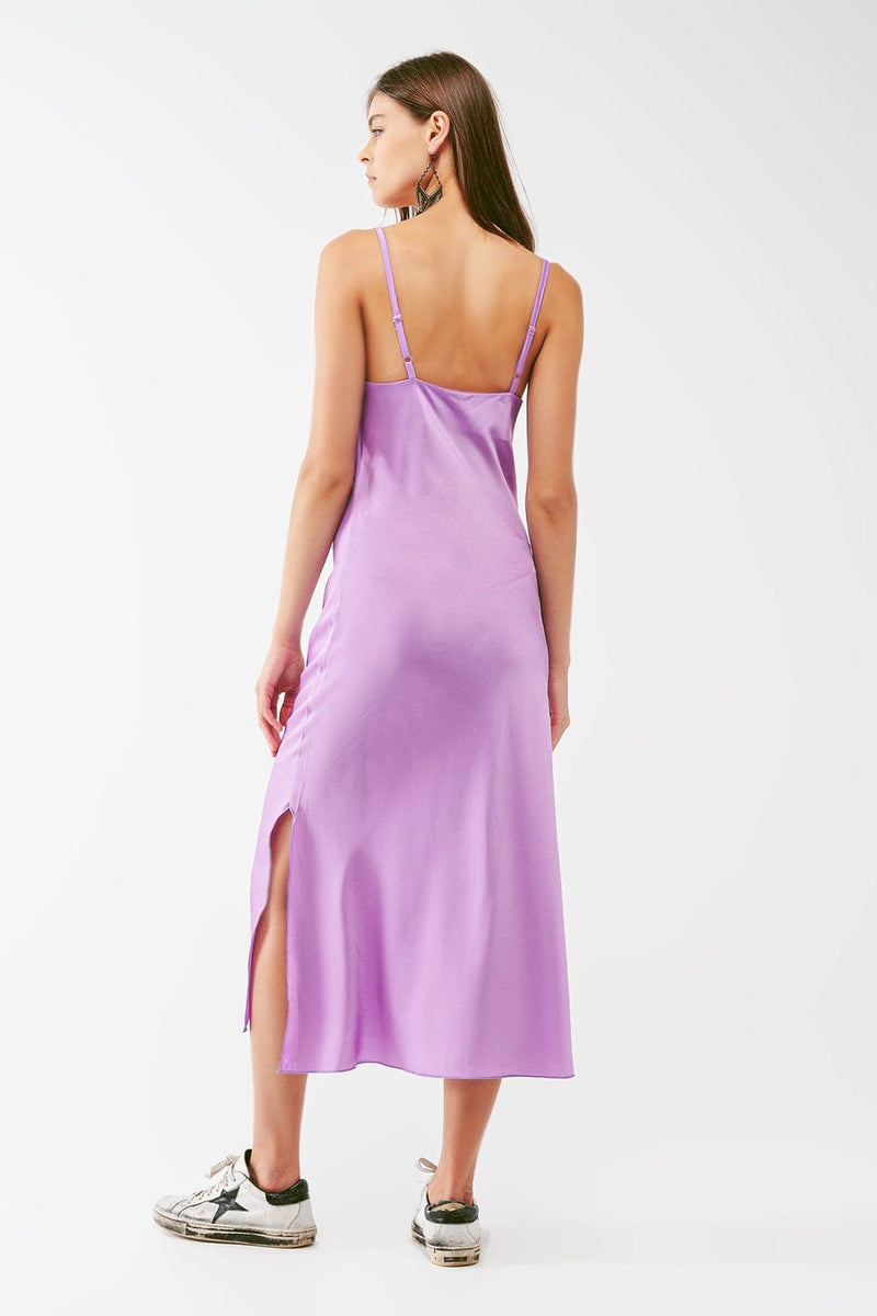 Q2 Women's Dress Satin Midi Dress with Cowl Neck in Lilac