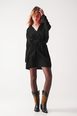 Q2 Women's Dress Satin Mini Dress in Black