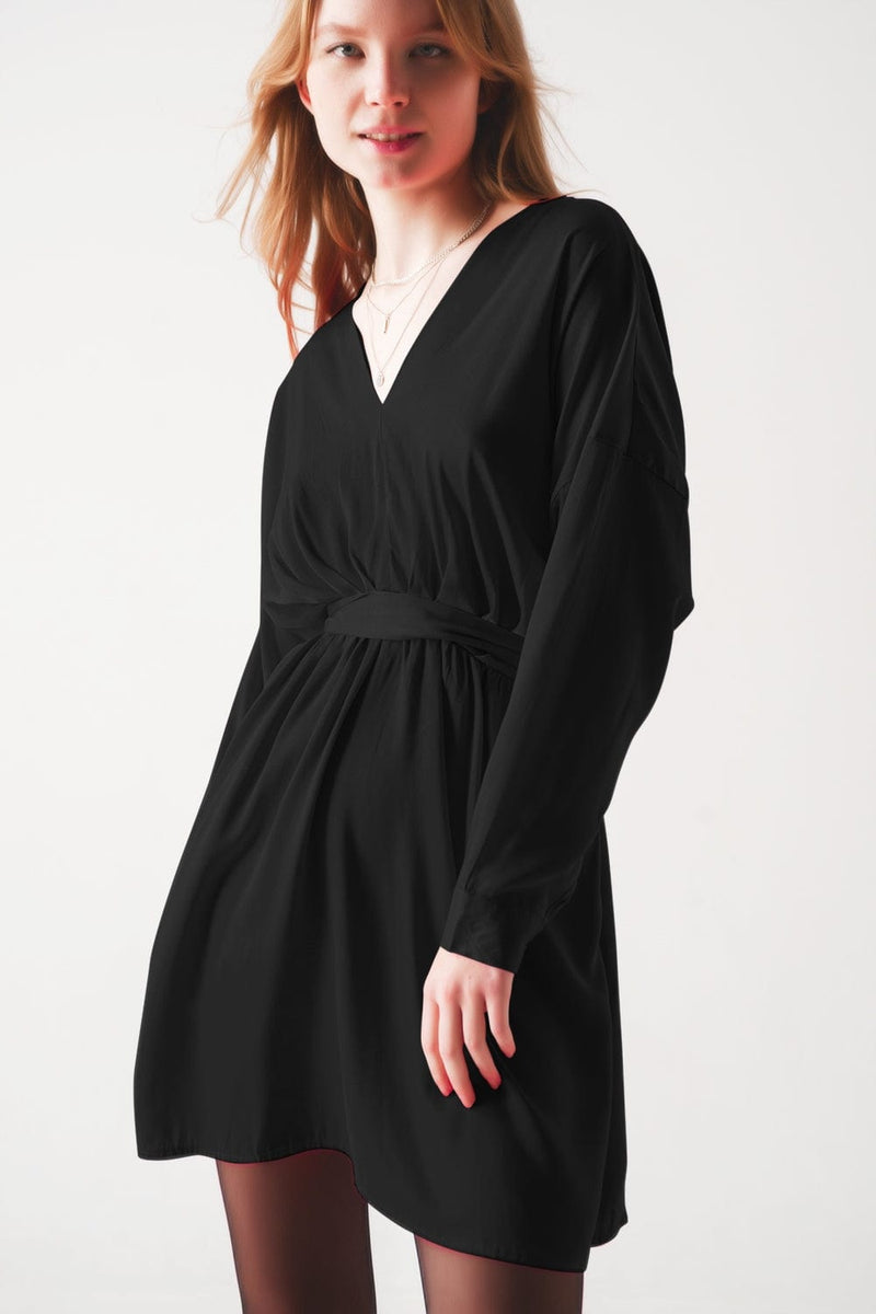Q2 Women's Dress Satin Mini Dress in Black