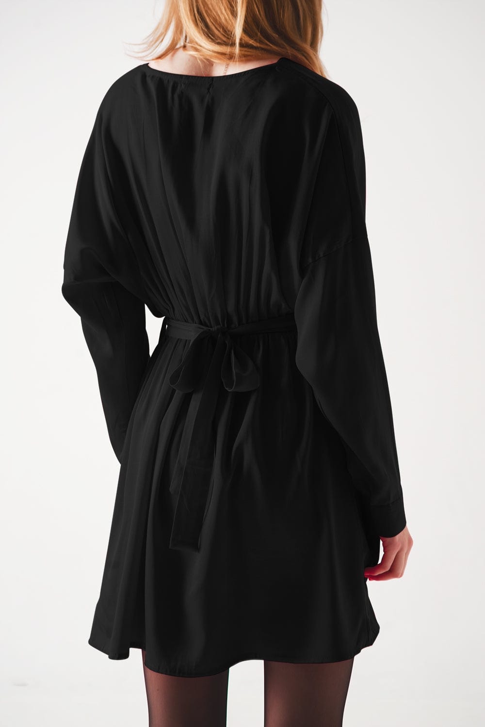 Q2 Women's Dress Satin Mini Dress in Black
