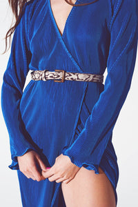 Q2 Women's Dress Satin Wrap Detail Pleated Dress in Blue