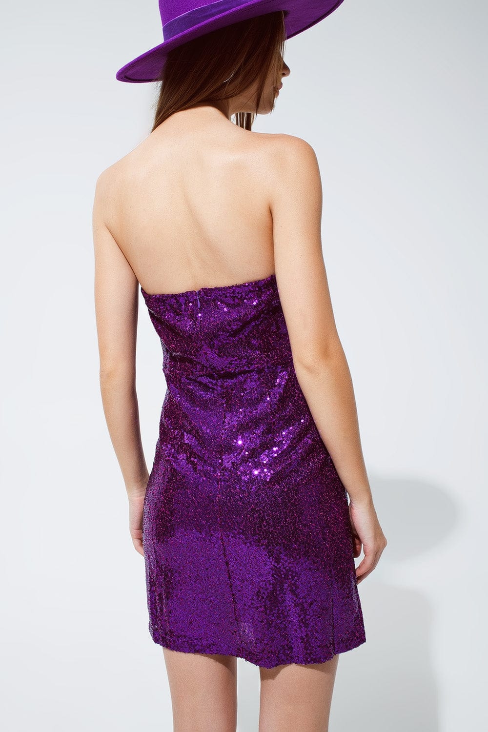 Q2 Women's Dress Sequin Bandeau Mini Pencil Dress In Purple