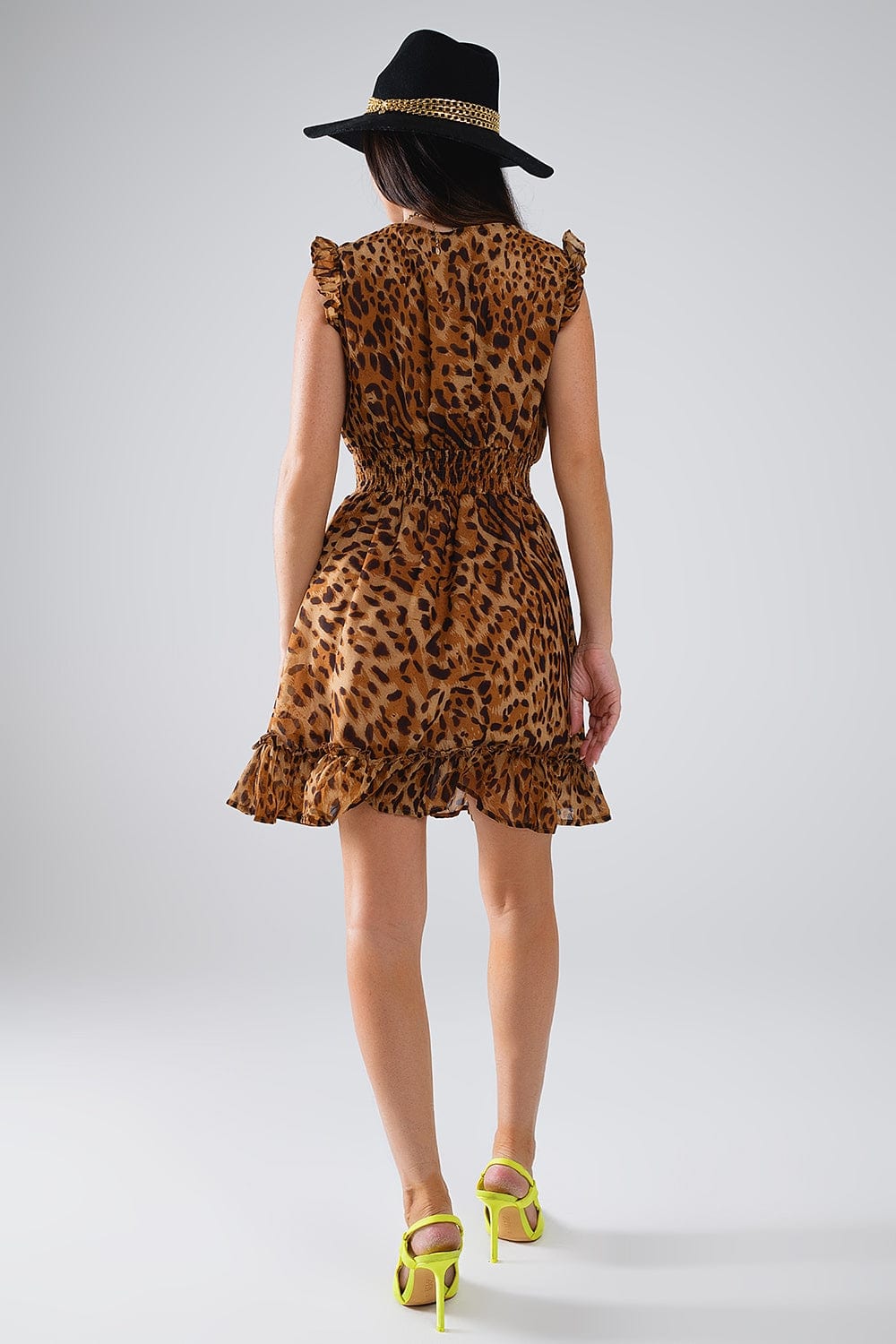 Q2 Women's Dress Short Leopard Print Dress With Cinched-In Waist