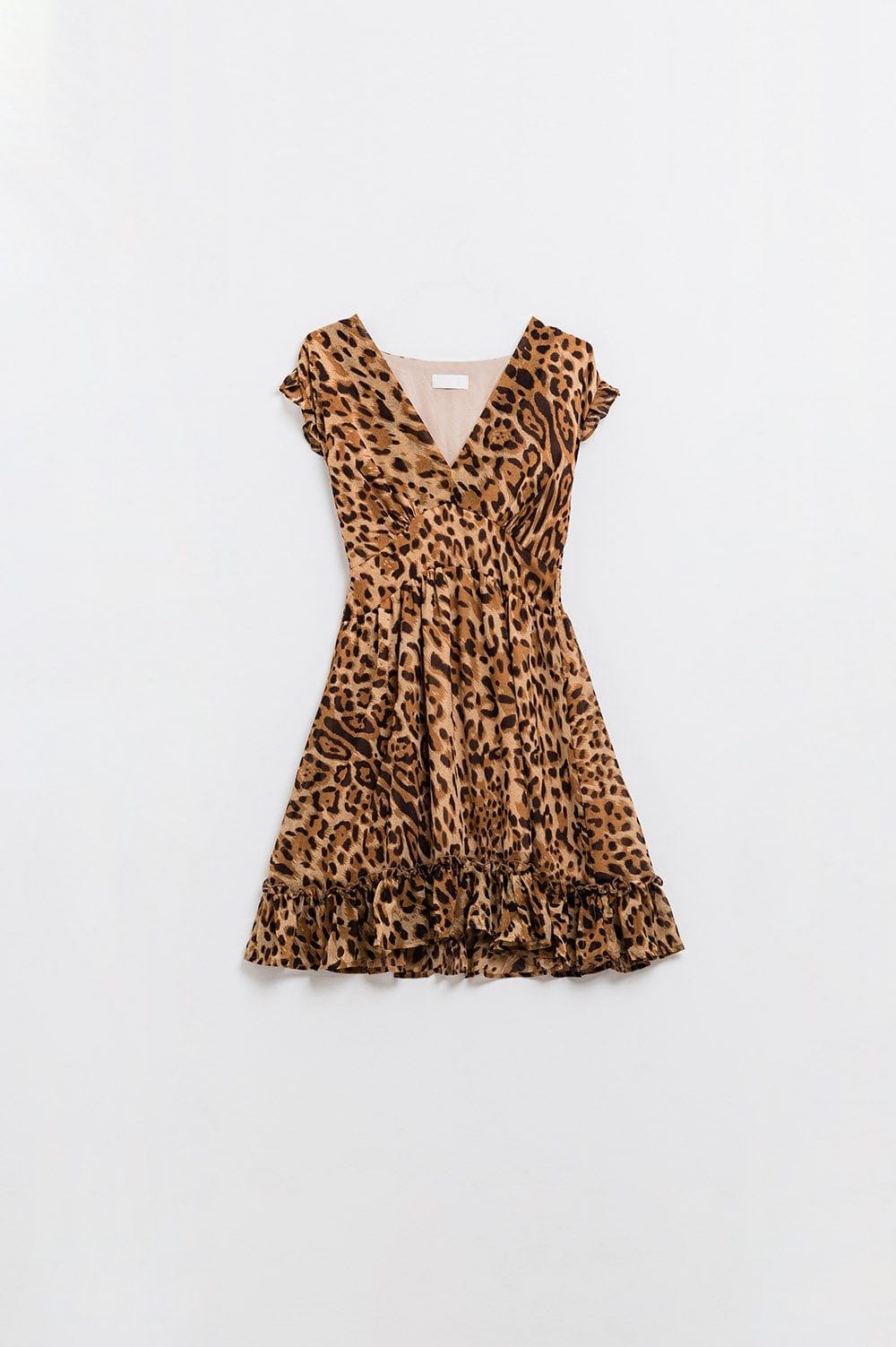 Q2 Women's Dress Short Leopard Print Dress With Cinched-In Waist