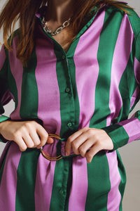 Q2 Women's Dress Short Shirt Dress In Lilac And Green Stripe